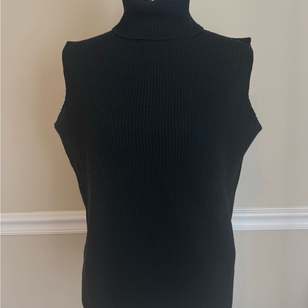 Eileen Fisher Black Sleeveless Turtleneck Sweater Vintage
